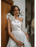 One Shoulder Ivory Satin Slit Timeless Wedding Dress